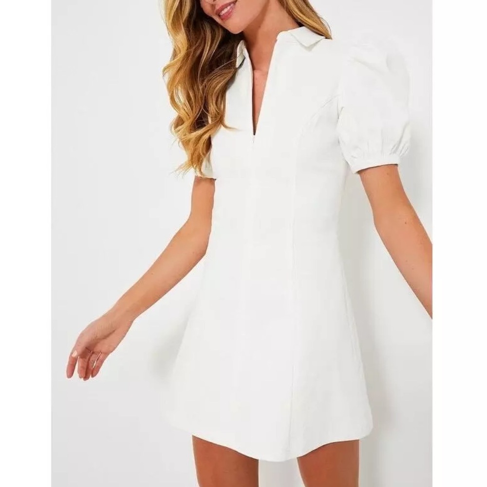 TUCKERNUCK Hyacinth House White Front Zip Denim Mini Dress - Picture 2 of 12